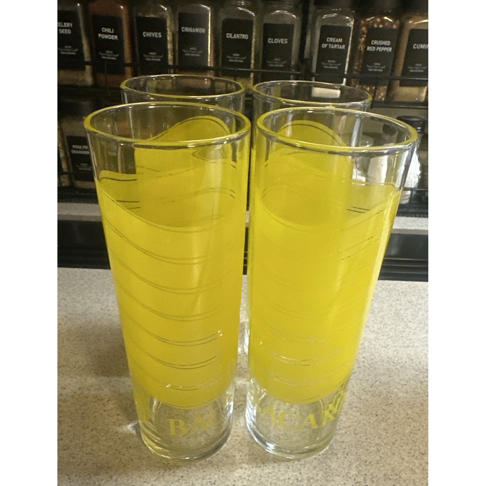 Bacardi Highball Glasses Set of 4 Yellow Bat Logo Rum Barware Tumblers